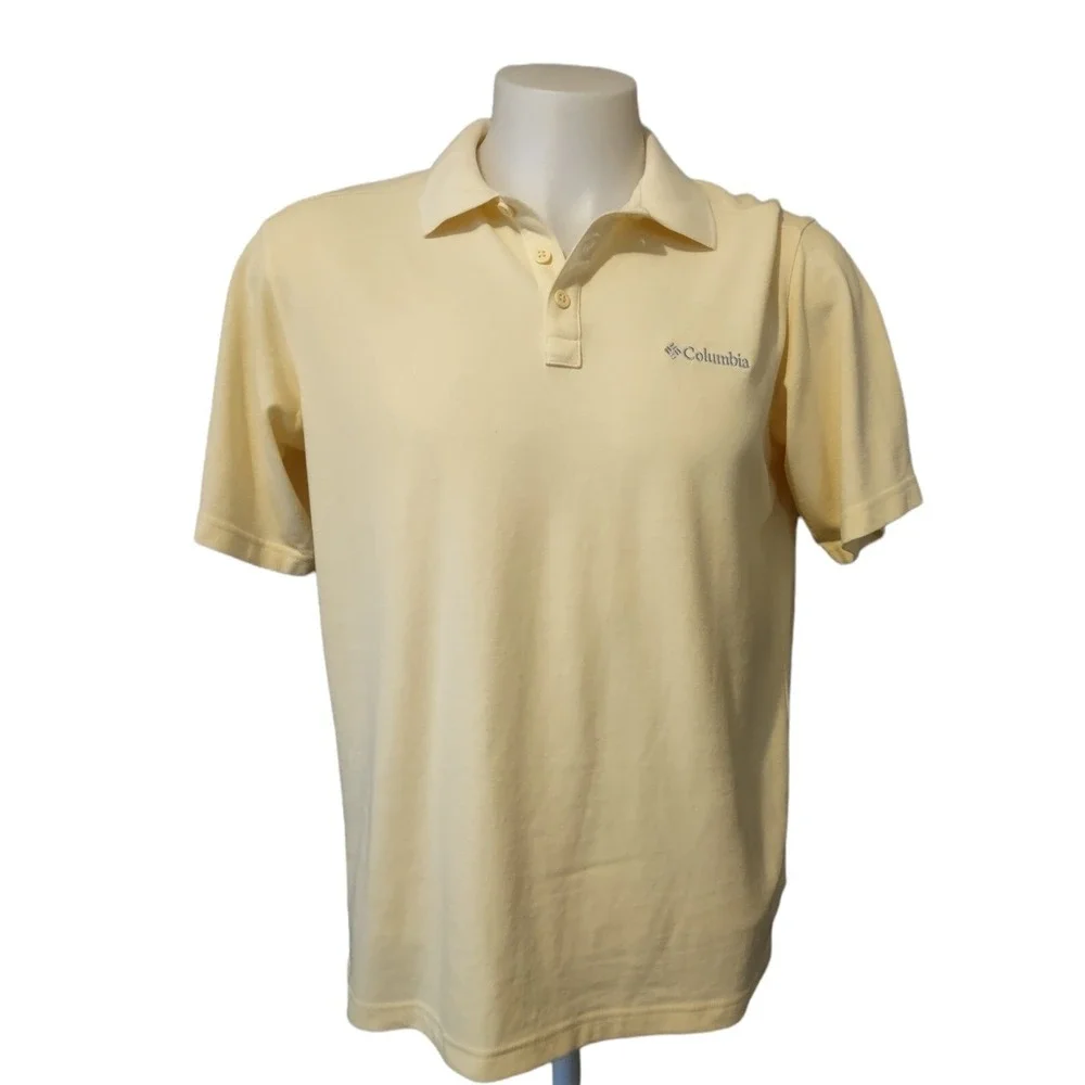 Columbia Polo Shirt Mens Medium Golf Casual Omni-Wick blend 3 button Logo Yellow - Picture 12 of 12